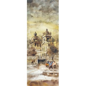 Farrukh Naseem, 11 x 30 Inch, Watercolor On Paper, Cityscape Painting,AC-FN-082